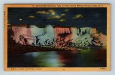 Niagara Falls NY Illuminated American Falls Night New York 1947 Old Postcard picture