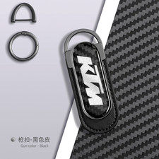 KTM  Real Carbon Fiber  Motorcycle Black Leather   Car  Logo Keychain Key Ring picture