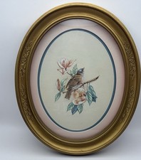 ⁠Vintage Homco Kay Lamb Shannon Bird Magnolia Print Oval Gold Frame Cottagecore⁠ picture