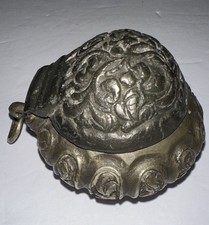 Antique Bronze Asian Trinket Box Spice Box Scroll Design with Hinged Lid 1.5”  picture