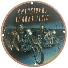 VINTAGE PORCELAIN DAVID MANN EASYRIDERS SPARKS FLYIN DREAM BIKER MAN CAVE SIGN picture