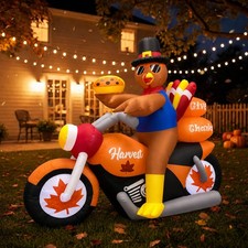 6.3FT Long Thanksgiving Inflatable Turkey Riding Motorcycle Outdoor Decor picture