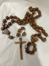 Vtg Mid Century Hand Crafted Wall Wooden Handmade Rosary Prayer Beads Cross picture