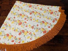 Vintage 1970's Round Vinyl Tablecloth with Fringe in Harvest Gold 52