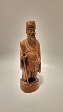Vintage Carved Asian Man W/ Staff Wood Carving 10
