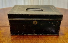 Antique Black Metal Toleware Cash Box picture