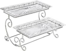 Godinger Silver Art Dublin 2 Tiered Glass Buffet Serving Tray - Chrome Plated picture
