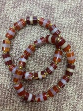 A Pair Rare Tibetan Natural Agate Dzi *1Line* Beads Bracelets  picture