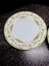 1930s Noritake Marlene Dinner Plates Set of 2 Green Floral Gold Japan Vintage picture