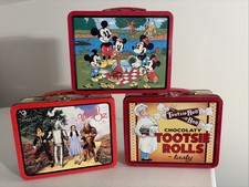 Vintage 1990s Metal Lunch Box Set Of 3- Mickey Mouse, Wizard Of Oz, Tootsie Roll picture