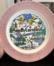 Homer Laughlin Collector Plate South Carolina Palmetto State Pink A55N6 picture