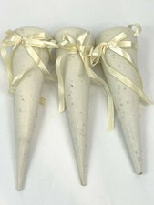 Vintage Christmas Candy Cone Ornaments Lot 3 White Sugared Hanging 10