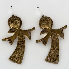 Masco Gold Plastic Angel Christmas Ornament MCM Singing Choir 1960s Vtg Pair  picture