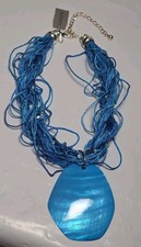 NEW VINTAGE CHICO'S BRIGHT BLUE MULTI-STRAND PENDANT 15-18
