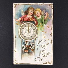 Tuck's Happy New Year Clock Antique Postcard Embossed Posted 1910 picture