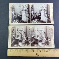 Humorous Stereoview Lot of 2 Strohmeyer & Wyman Domestic Irish c1897 picture