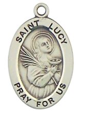 Patron Saint St Lucy 7/8 Inch Oval Sterling Silver Medal on Rhodium Plated Chain picture
