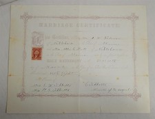 Vintage 1868 Maine Marriage Certificate with Inter Revenue Stamp Certificate  picture