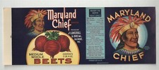 VINTAGE MARYLAND CHIEF BEETS { INDIAN GRAPHIC } UNUSED CAN LABEL LARGE 4.5