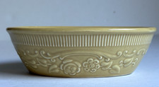 VTG Yellow Ceramic bowl w embossed flowers & ribbed pattern, OVEN SERVE picture