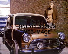 COOL STEVE MCQUEEN VINTAGE AUSTIN MINI COOPER CAR CANDID 8X10 PHOTO AUTOMOBILIA picture