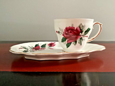 DUCHESS ROSE PATTERN TEA CUP & SAUCER TENNIS SET. White / Red picture