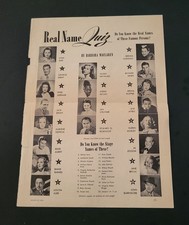 1941 MOVIE STARS STAGE NAMES QUIZ - One page - Unique Item - LOOK & READ picture