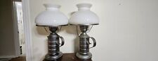 Pair vintage hobnail milk glass lamp shade Oil Base Electric Lamps picture