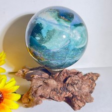 191g Natural Water Grass Agate Crystal Ball Quartz Energy Ball+Bracke picture