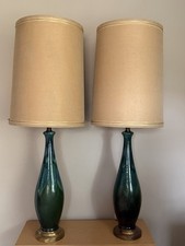 1960s Royal Haeger MCM Ceramic Extra Large Drip Glaze Lamps With Original Shades picture