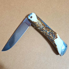 Taylor Cutlery Bear Creek Surgical 1979 Vintage 1-Blade Stag Lockback Clip picture