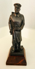 Bronze Metal Soldier Figurine Sculpture on Wooden Base, Metallic 3D Effect picture