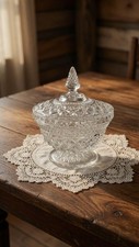 Vintage Cut Glass Covered Candy Dish | Diamond Point Pattern 1960s picture