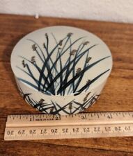 Vintage Takahashi San Francisco Blue Grass Handpainted Covered Trinket Dish Bowl picture