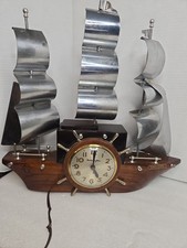 Vtg Yankee Clipper Wood Sailing Ship Mantle Mastercrafters Electric Clock 17x17