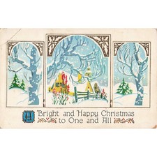 Christmas Postcard Embossed Triptych Winter Cottage Scene c1910 Divided Back picture