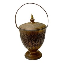 Antique Handmade Copper Bucket Pot With Repousse Design & Swing Handle           picture