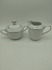NORITAKE - Whitecliff 4083- White Scapes - CREAMER & Covered Sugar  NEW Retired picture