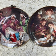 Vintage Bradford Exchange Promise of a Savior Porcelain Christmas Plates Set 2 picture