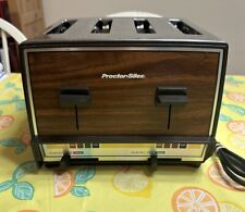 Vintage Proctor Silex T009N 4-Slice Toaster Wood Grain & Chrome. Tested & Works picture