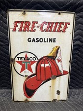 Vintage 1940 Texaco Fire Chief Gas Porcelain Pump Plate Sign (12 x 18) picture