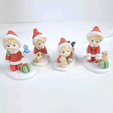 RARE 1985 Geo Z. Lefton Hand Painted Christmas Santa Elf Pixies Kids Set 4 picture