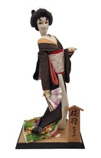 Vintage KYUGETSU Yamaha Japanese Geisha Doll Holding a Fan 15-1/2