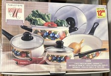 NIB Vtg 7pc “Eden” Fruit Porcelain Enamel Cookware Set Tabletops Unlimited picture