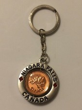 Vintage Niagara Falls Canada Spinning Canadian Penny Pendant Keychain Souvenir picture