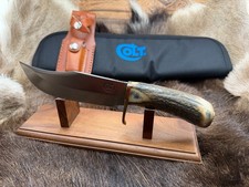 Sam Colt .45 Bowie Knife Vintage Stag Handle & Leather Sheath Mint In Box C16 picture