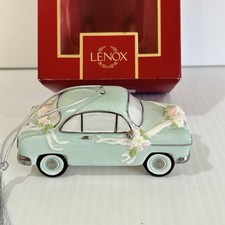 Lenox Just Married Vintage Blue Car Christmas Ornament Porcelain *Personalized* picture