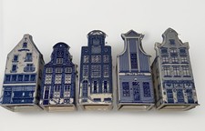 Set Of 5 1705 Series Vintage  Delft Canal House Hand Painted Holland Blue White picture