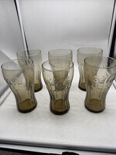 Coca-Cola Contour Glasses Set of 6 Amber Brown + Bonus Aqua Blue Tumbler picture
