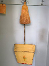 vintage 1930s–50s long-handle metal dustpan and whisk broom 